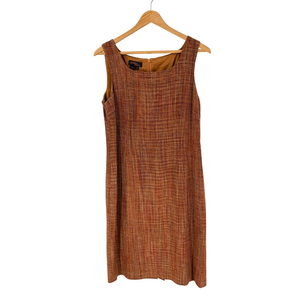Vintage Cynthia Howie 100% Silk Tweed Sheath Dress Size 8 Sleeveless Earthy